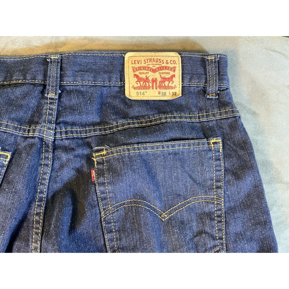 LEVIS 514 MENS STRAIGHT FIT 38X32 DARK WASH STRETCH DENIM JEANS INDIGO